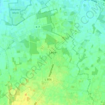 Topografische Karte Lette, Höhe, Relief