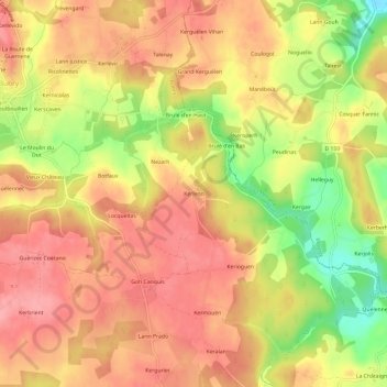 Topografische Karte Kerleon, Höhe, Relief