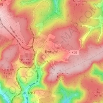 Topografische Karte Ernstthal, Höhe, Relief