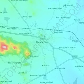 Topografische Karte Chintamani, Höhe, Relief