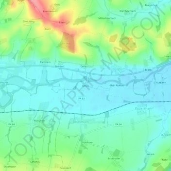 Topografische Karte Gerau, Höhe, Relief