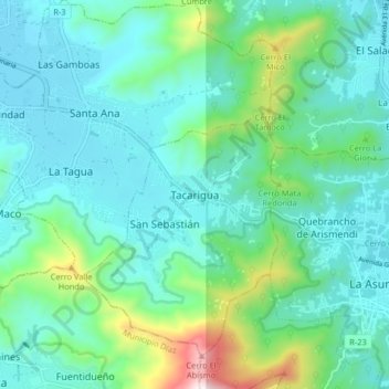 Topografische Karte Tacarigua, Höhe, Relief