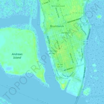 Topografische Karte Gordon Oaks Homes, Höhe, Relief