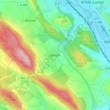 Topografische Karte Gerzen, Höhe, Relief