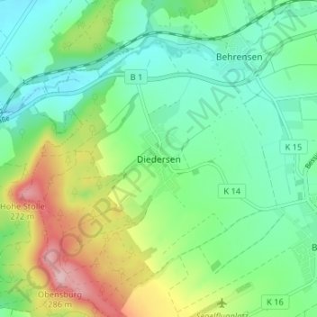 Topografische Karte Diedersen, Höhe, Relief