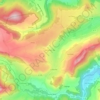 Topografische Karte Saint-Diéry Bas, Höhe, Relief