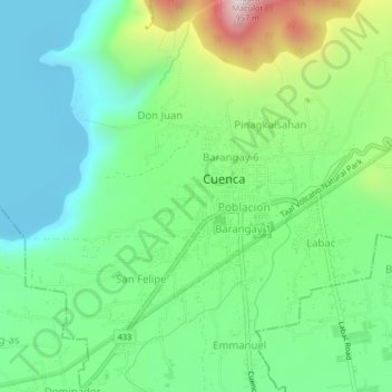 Topografische Karte Barangay 7, Höhe, Relief