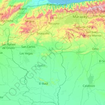 Topografische Karte Las Galeras, Höhe, Relief