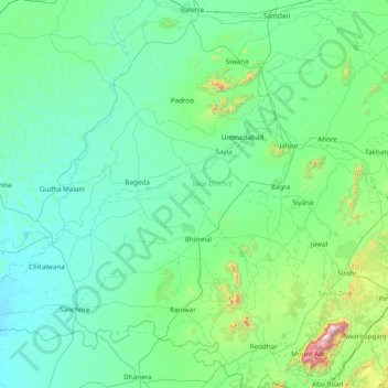 Topografische Karte Jālor, Höhe, Relief