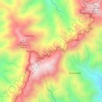 Topografische Karte Abiang, Höhe, Relief