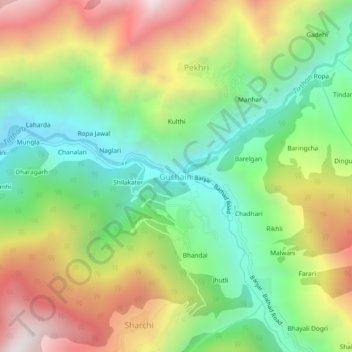 Topografische Karte Gushaini, Höhe, Relief