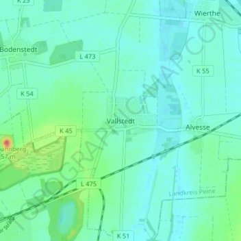 Topografische Karte Vallstedt, Höhe, Relief