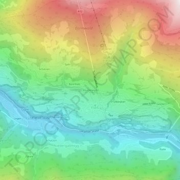Topografische Karte Blumenegg, Höhe, Relief