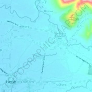 Topografische Karte Taugtog, Höhe, Relief