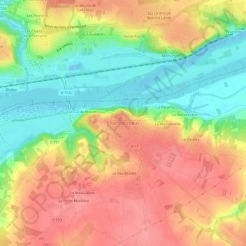 Topografische Karte Champtoceaux, Höhe, Relief