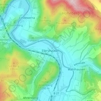 Topografische Karte Ellershausen, Höhe, Relief