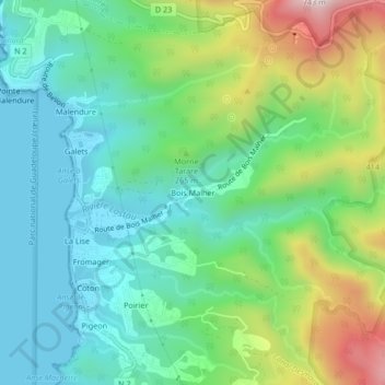 Topografische Karte Bois Malher, Höhe, Relief