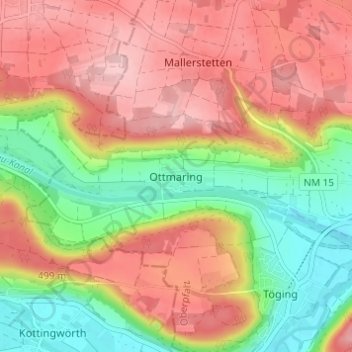 Topografische Karte Ottmaring, Höhe, Relief