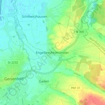 Topografische Karte Engelbrechtsmünster, Höhe, Relief