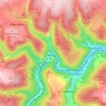 Topografische Karte Zirkel, Höhe, Relief