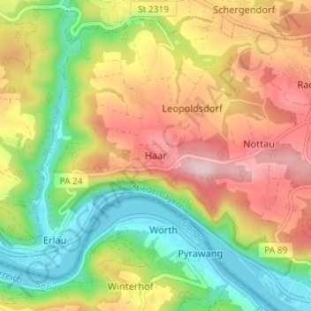 Topografische Karte Haar, Höhe, Relief