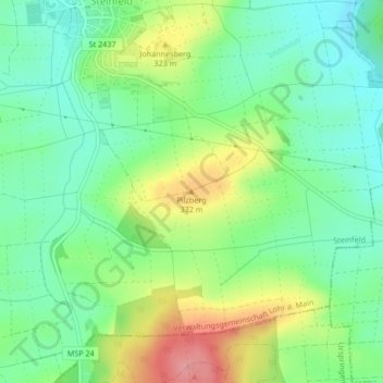 Topografische Karte Pilzberg, Höhe, Relief