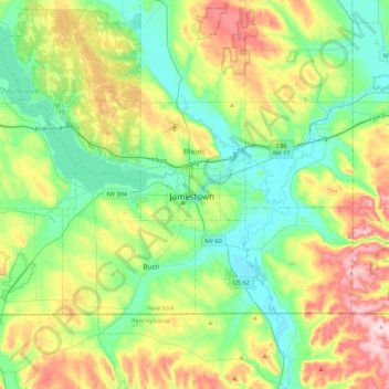 Topografische Karte Jamestown, Höhe, Relief