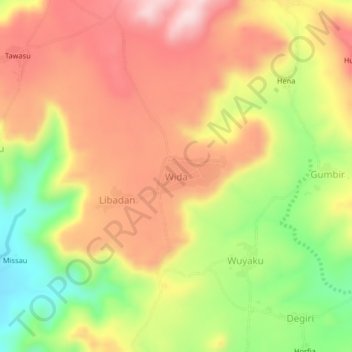 Topografische Karte Wida, Höhe, Relief