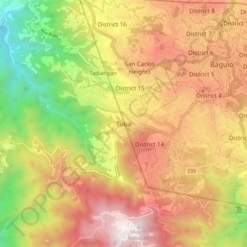 Topografische Karte Tuba, Höhe, Relief