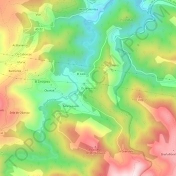 Topografische Karte Os Niseiros, Höhe, Relief