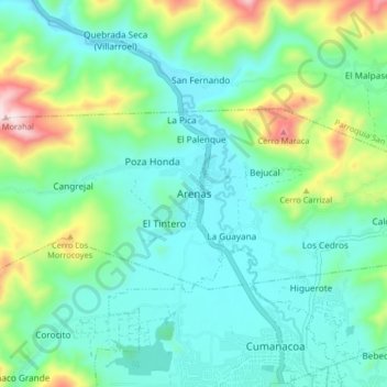 Topografische Karte Arenas, Höhe, Relief