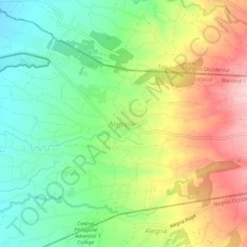 Topografische Karte Alangilan, Höhe, Relief