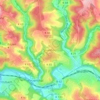 Topografische Karte Streitholz, Höhe, Relief