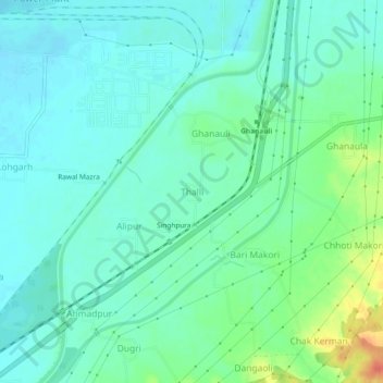 Topografische Karte Thalli, Höhe, Relief