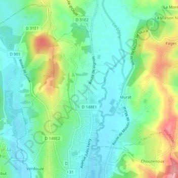 Topografische Karte Pont l'Hopital, Höhe, Relief