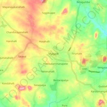 Topografische Karte Magadi, Höhe, Relief