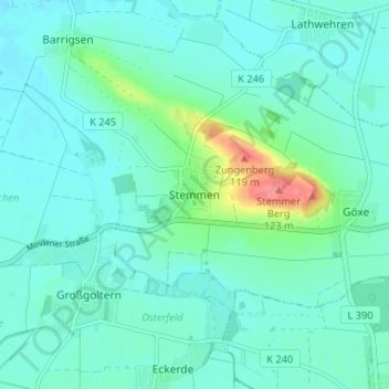 Topografische Karte Stemmen, Höhe, Relief