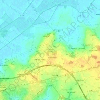 Topografische Karte Champservé le Haut, Höhe, Relief