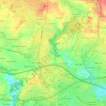 Topografische Karte Tréhuinec, Höhe, Relief