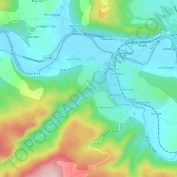 Topografische Karte Darasse, Höhe, Relief