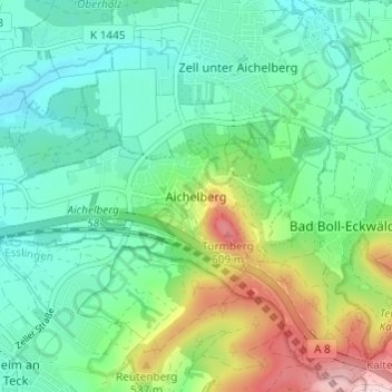 Topografische Karte Aichelberg, Höhe, Relief