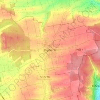Topografische Karte Dipbach, Höhe, Relief