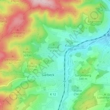 Topografische Karte Frühlinghausen, Höhe, Relief