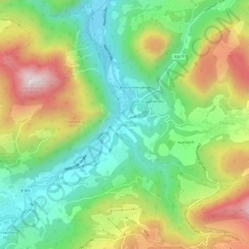 Topografische Karte Unterau, Höhe, Relief