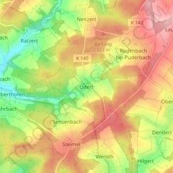 Topografische Karte Udert, Höhe, Relief