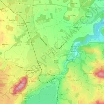 Topografische Karte Dürnbach, Höhe, Relief