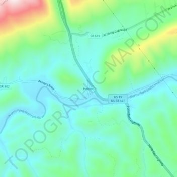 Topografische Karte Holston, Höhe, Relief