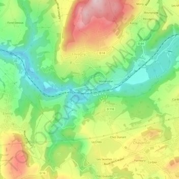 Topografische Karte Pontverre, Höhe, Relief