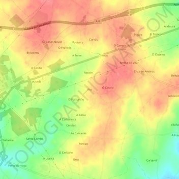 Topografische Karte Fra, Höhe, Relief