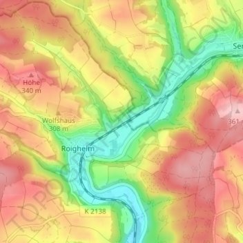 Topografische Karte Aussiedlerhöfe Riedhang, Höhe, Relief